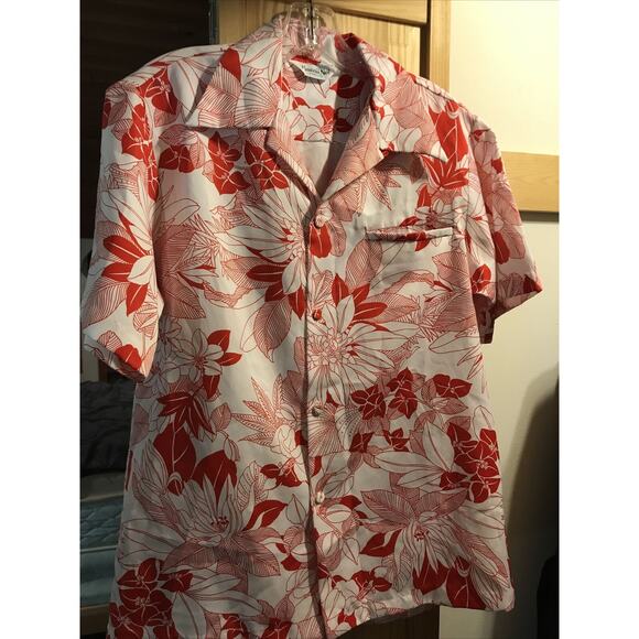 Hawaii Nei Honolulu Vintage Men’s L Red Floral Short Sleeve Button Down Shirt - Picture 8 of 12